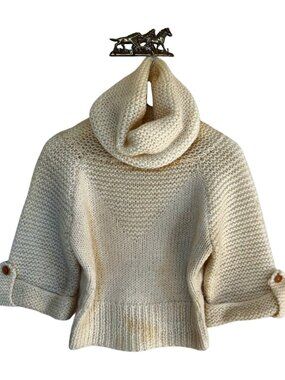 Vintage Bebe Blond White Wool Knit Sweater S | Chunky Turtleneck Sculptural Slee